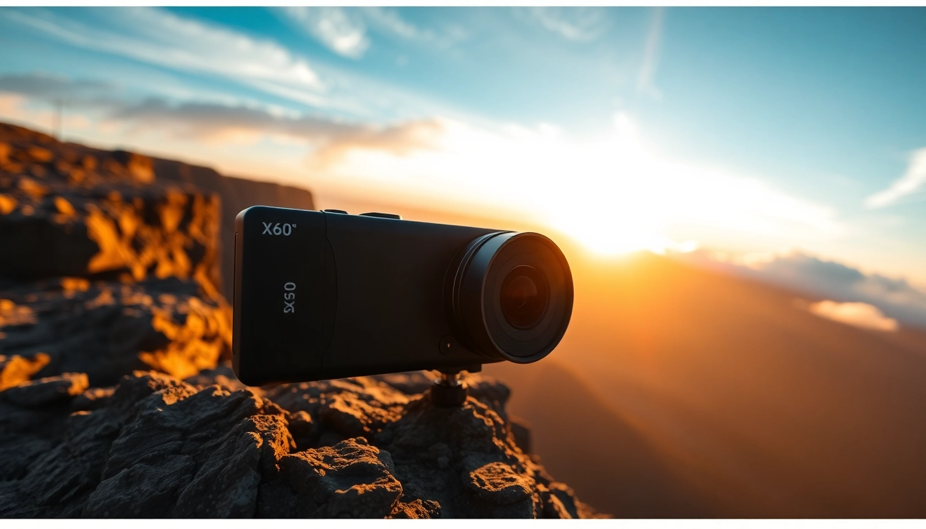 Capture the adventurous spirit with the Insta360 X5 camera in a scenic sunset setting.
