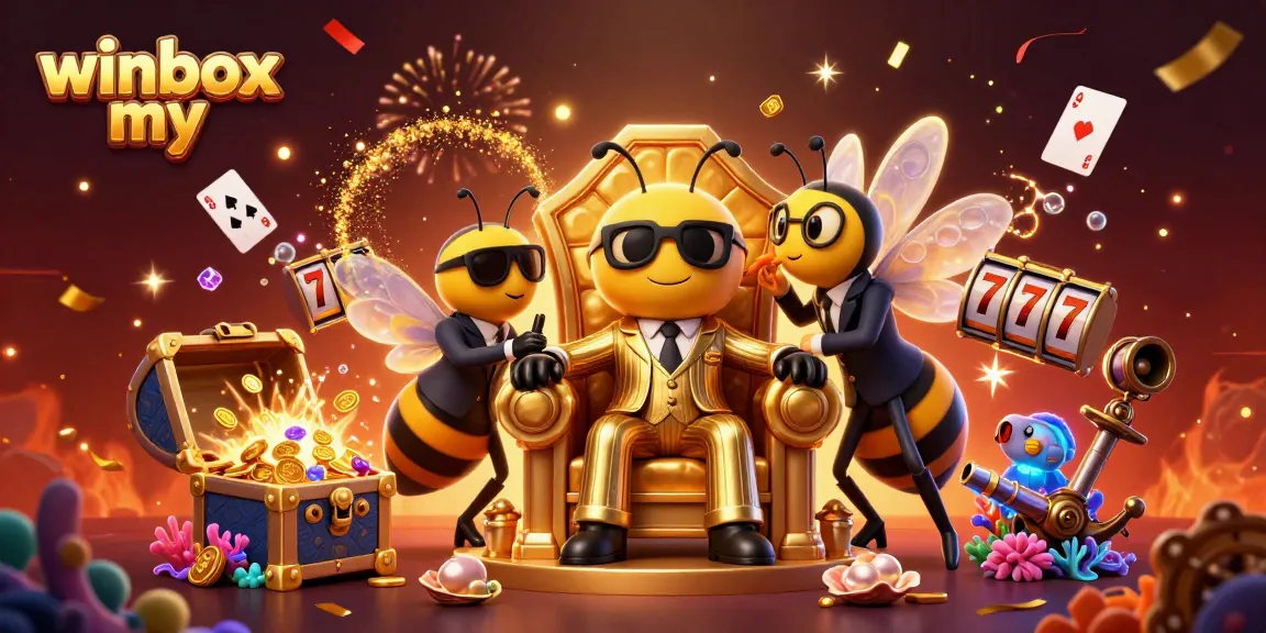 Experience thrilling slots action with winbox my as cartoon characters play amidst sparkling treasures and vibrant casino elements.
