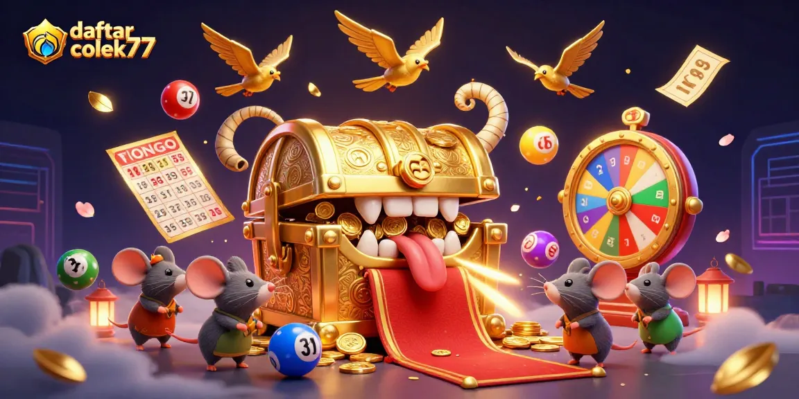 Spin and win with daftar colek77 in this vibrant casino-themed lottery illustration.