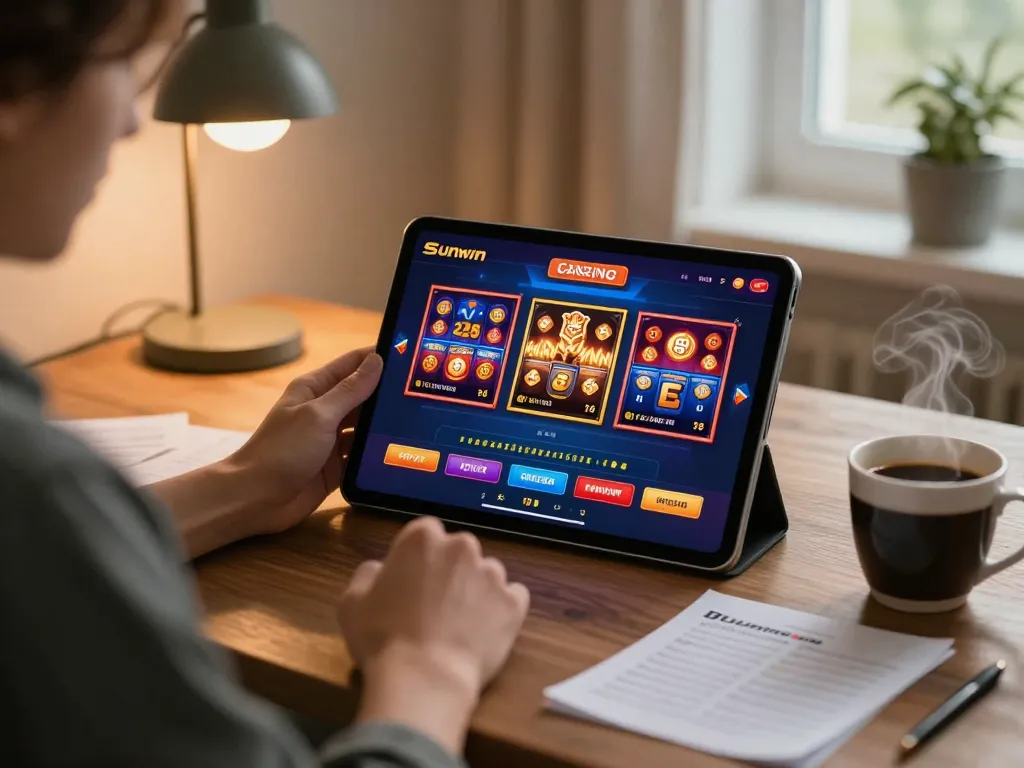 Play dynamic games on Sunwin app with a user exploring betting strategies at home.