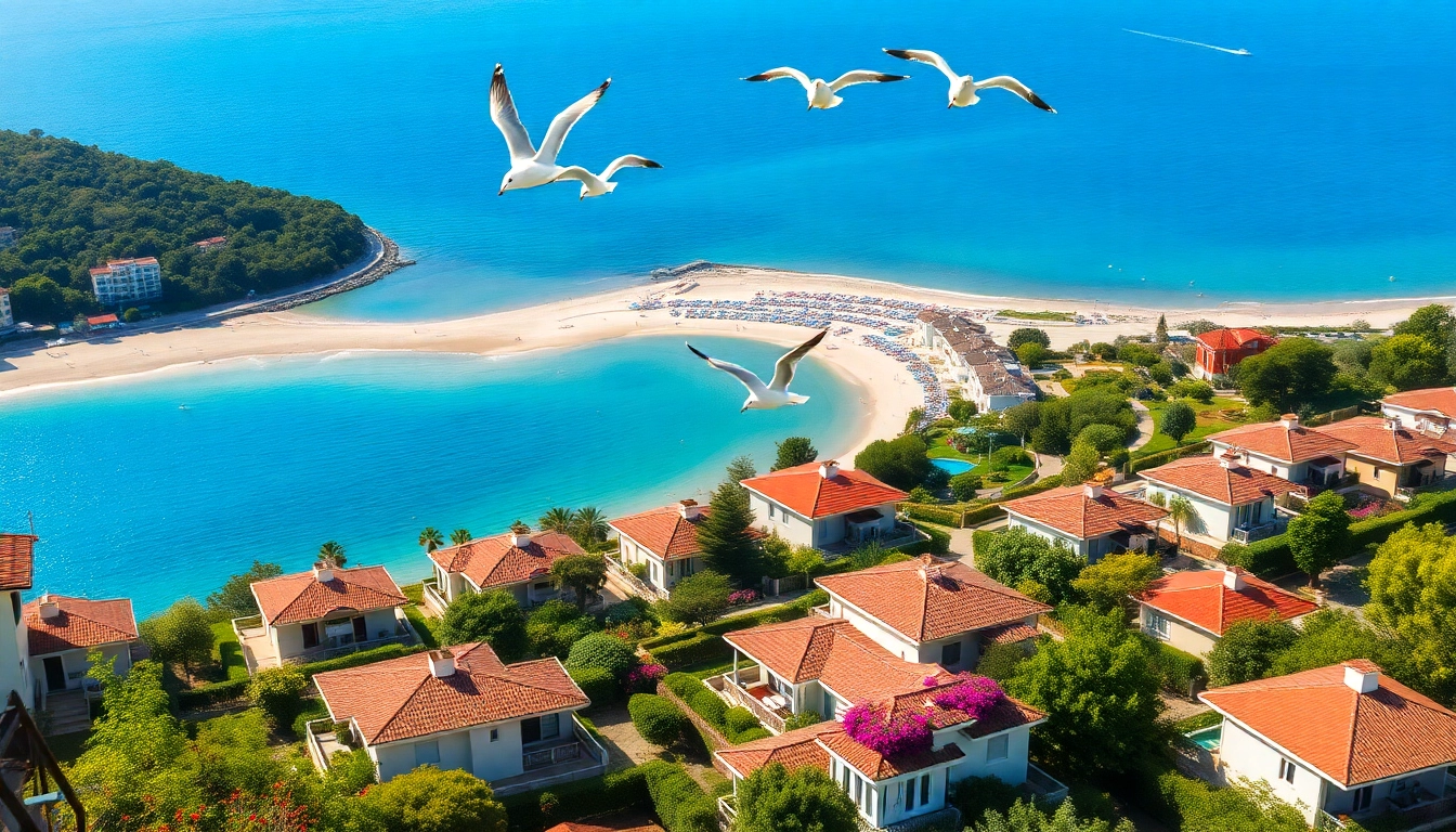 Beautiful villas and apartments for sale in Alanya, Turkey, overlooking stunning Mediterranean coast.