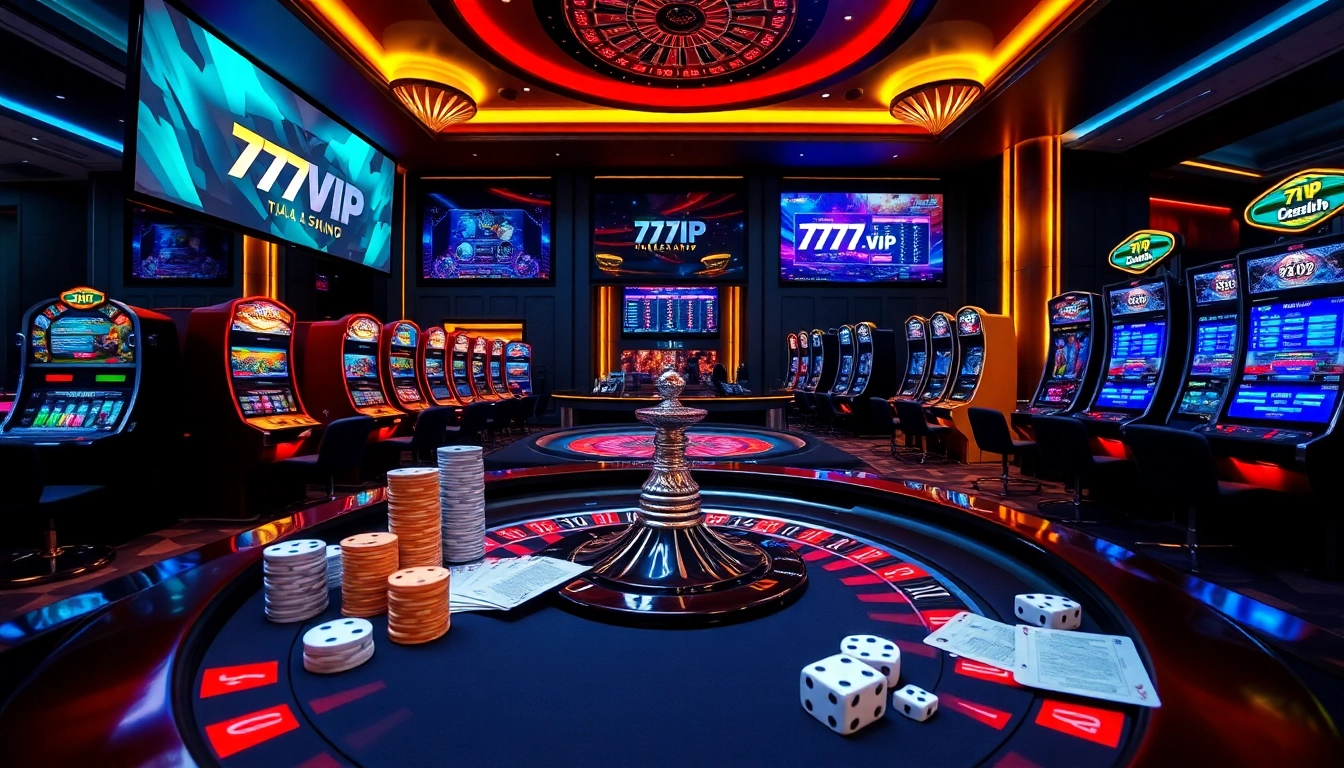 Experience the thrill of gaming with 777VIP, featuring luxurious casino tables and vibrant visuals.