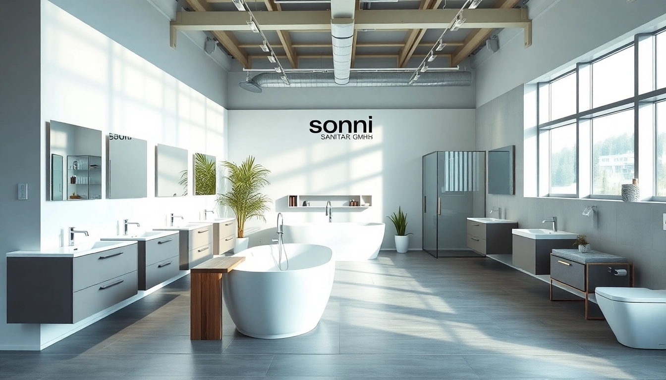 In einem modernen Badezimmerausstellungsraum präsentiert die sonni sanitär GmbH hochwertige Sanitärprodukte.