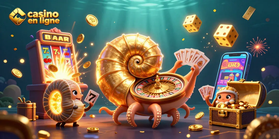 Profitez d'une expérience de jeu au casino en ligne avec un immense nautilus et des symboles de jackpot flamboyants.
