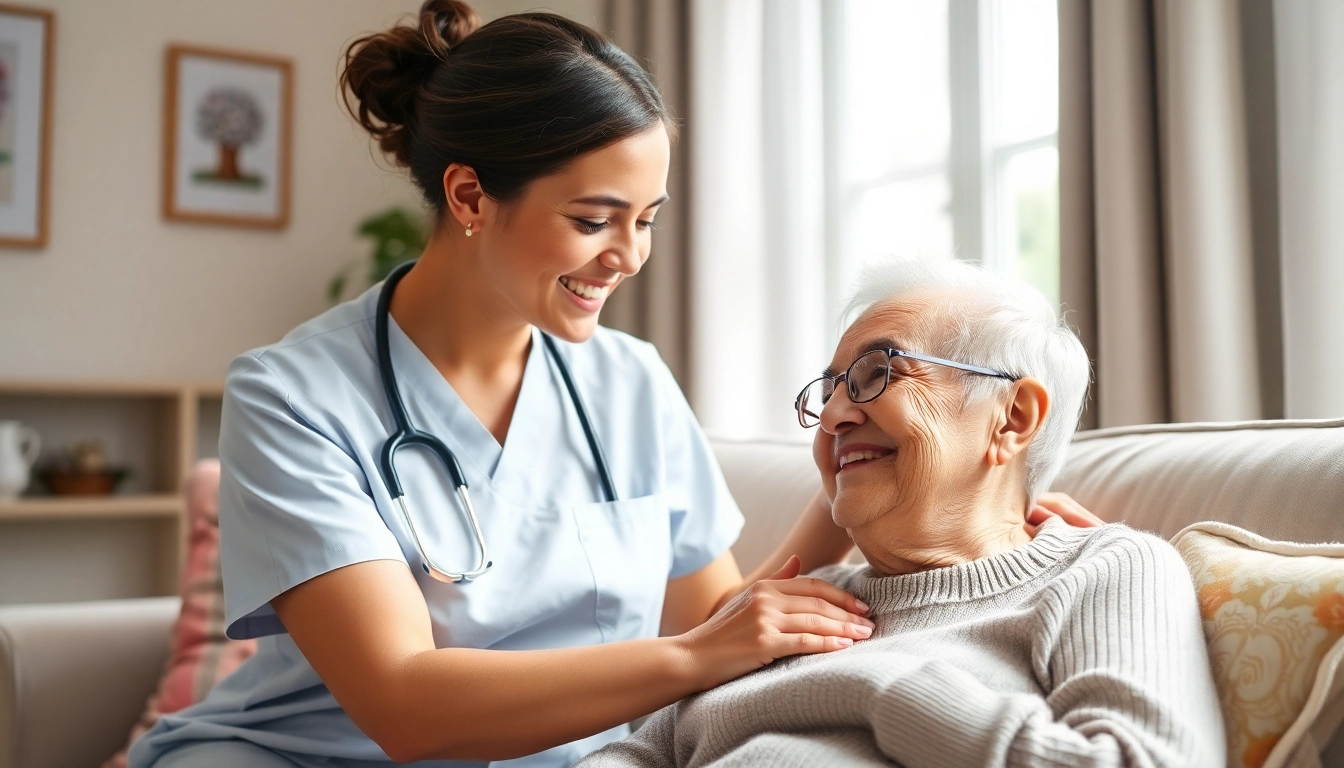 Provide personalized in home health care near me with compassionate caregiver and elderly person.