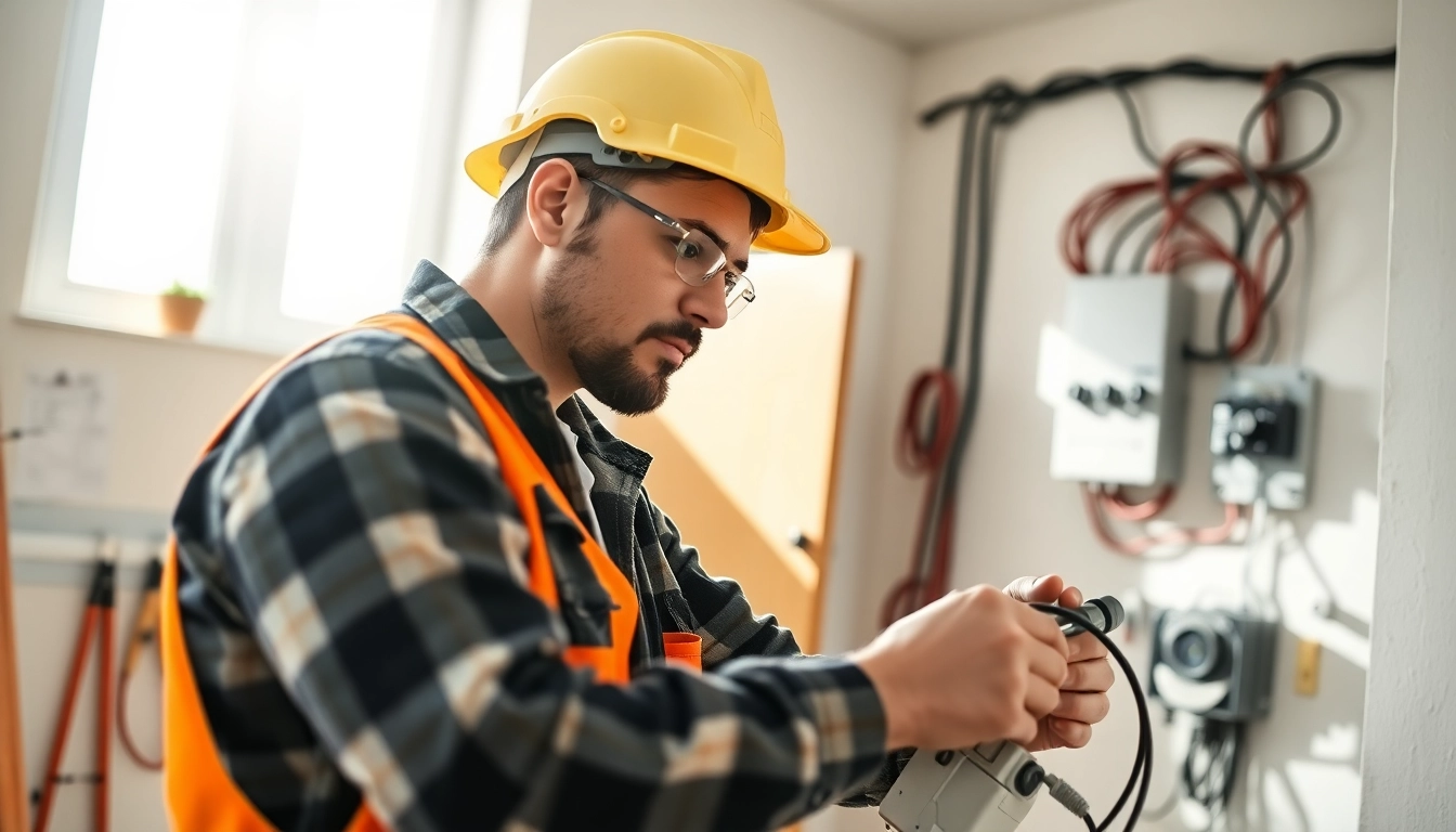 Electrician apprenticeship in action, showcasing a focused apprentice working on wiring.