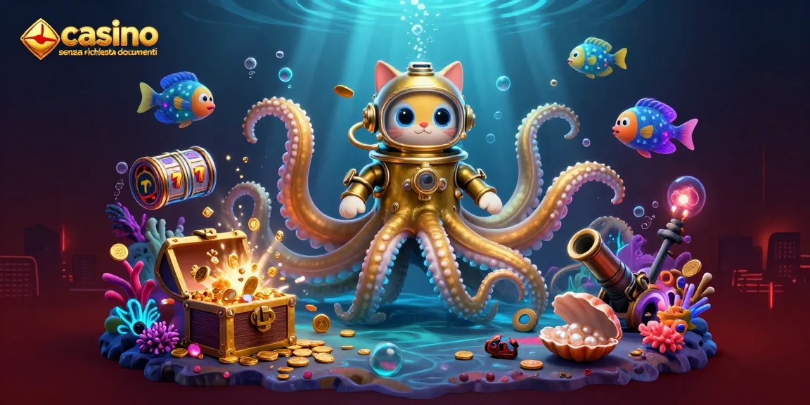 Gioca nei migliori casinò senza richiesta documenti: kraken e tesori sottomarini in un'illustrazione 3D.
