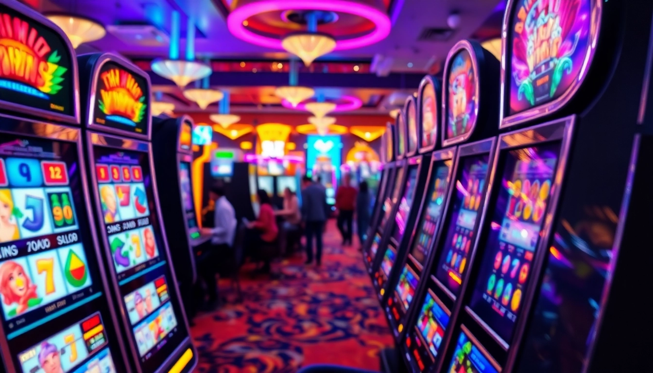 Menampilkan aksi permainan Indosga slot yang berwarna-warni dengan suasana kasino yang hidup.