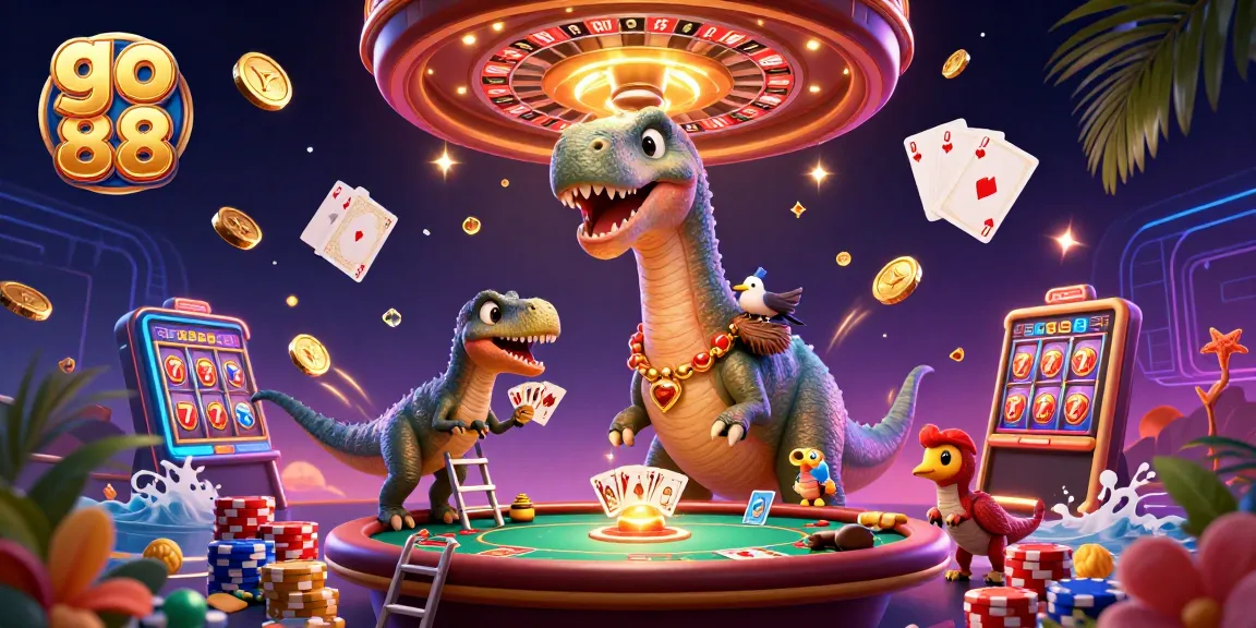 Experience vibrant gameplay at go 88 with a surreal 3D casino scene filled with action and excitement.