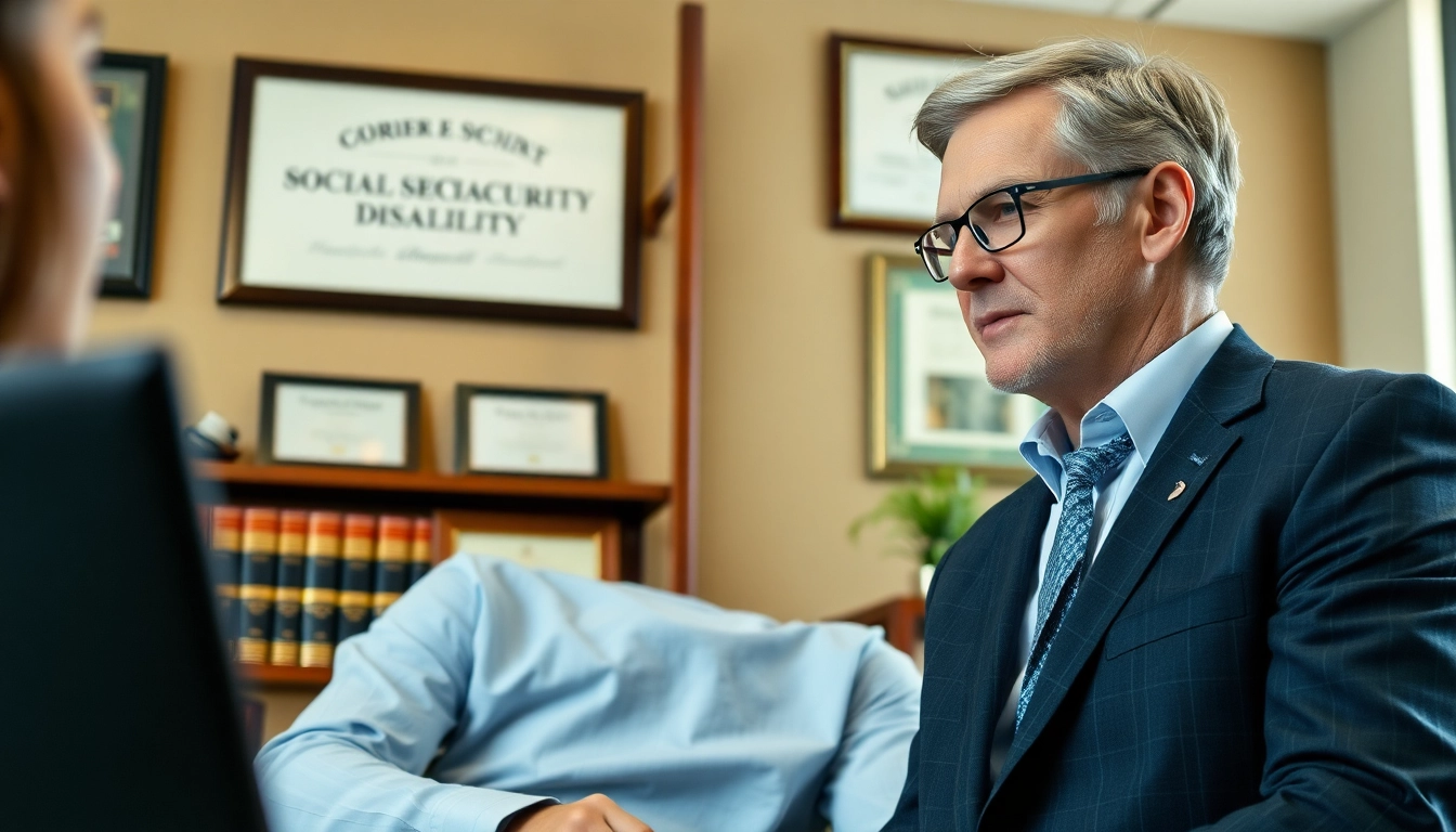 Engaging Seattle Social Security Disability Lawyer consulting a client in a professional office.