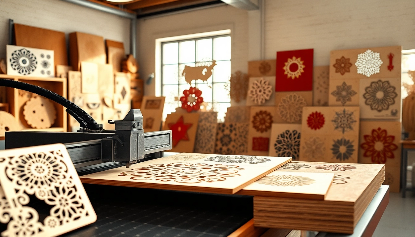 Engaging display of laser cutting designs being created with precision in a vibrant workshop setting.