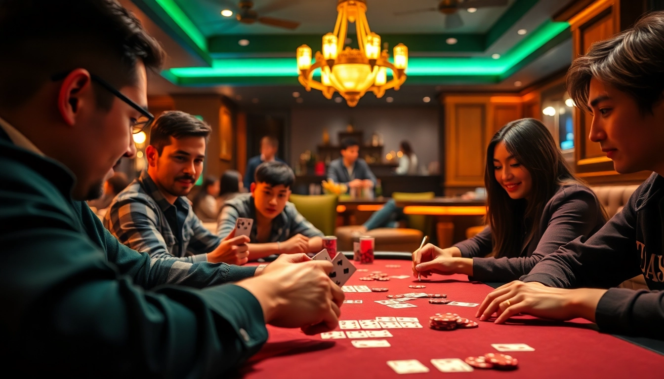 Menampilkan pemain yang serius dalam Domino88 poker game dengan suasana hangat dan menyenangkan.