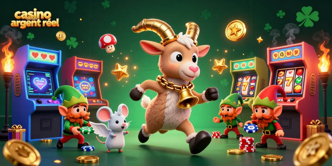 Illustration festive d'un casino en ligne argent réel, avec Krampus et des elfes joueurs.