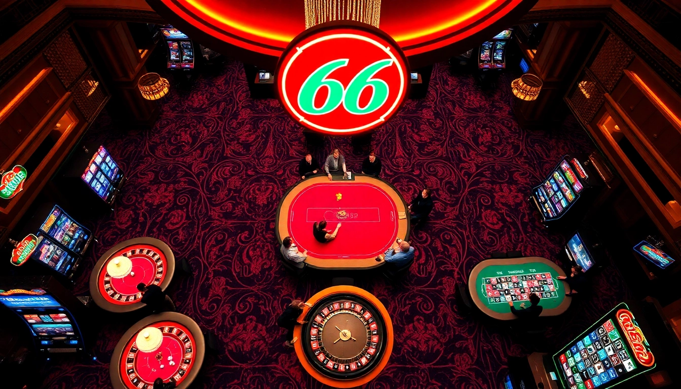 Experience the excitement of PG66 with vibrant slot machines and elegant casino tables.