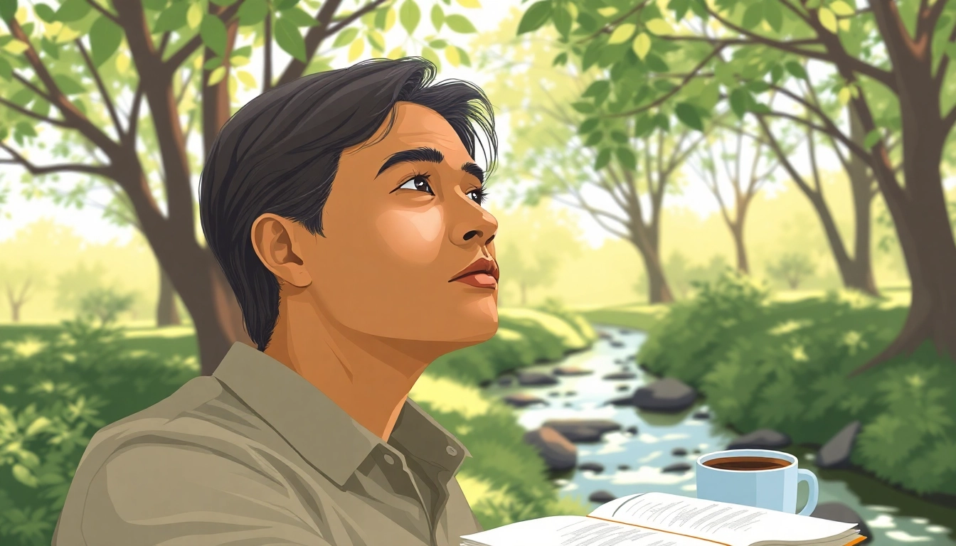 Find my true calling in a serene park setting, highlighting a thoughtful individual contemplating their career choices.