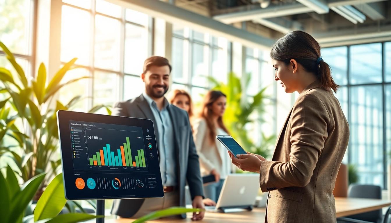 Engaging enterprise ai assistant empowering a diverse team in a modern workspace.