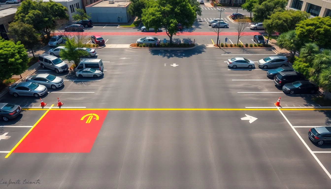 Jackson parking lot striping with vibrant line markings guiding vehicles efficiently in a well-lit urban lot.