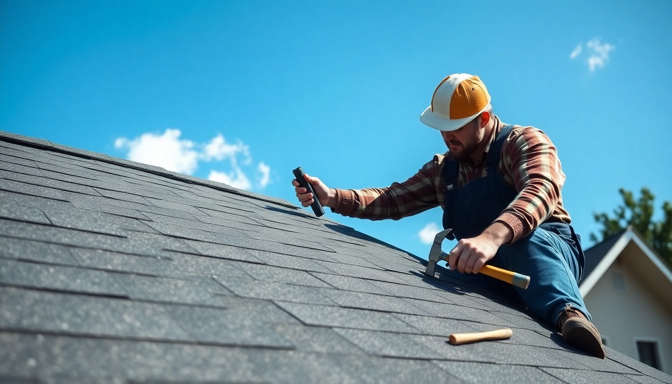 Roofer conducting Roof repair on a house highlighting quality workmanship.