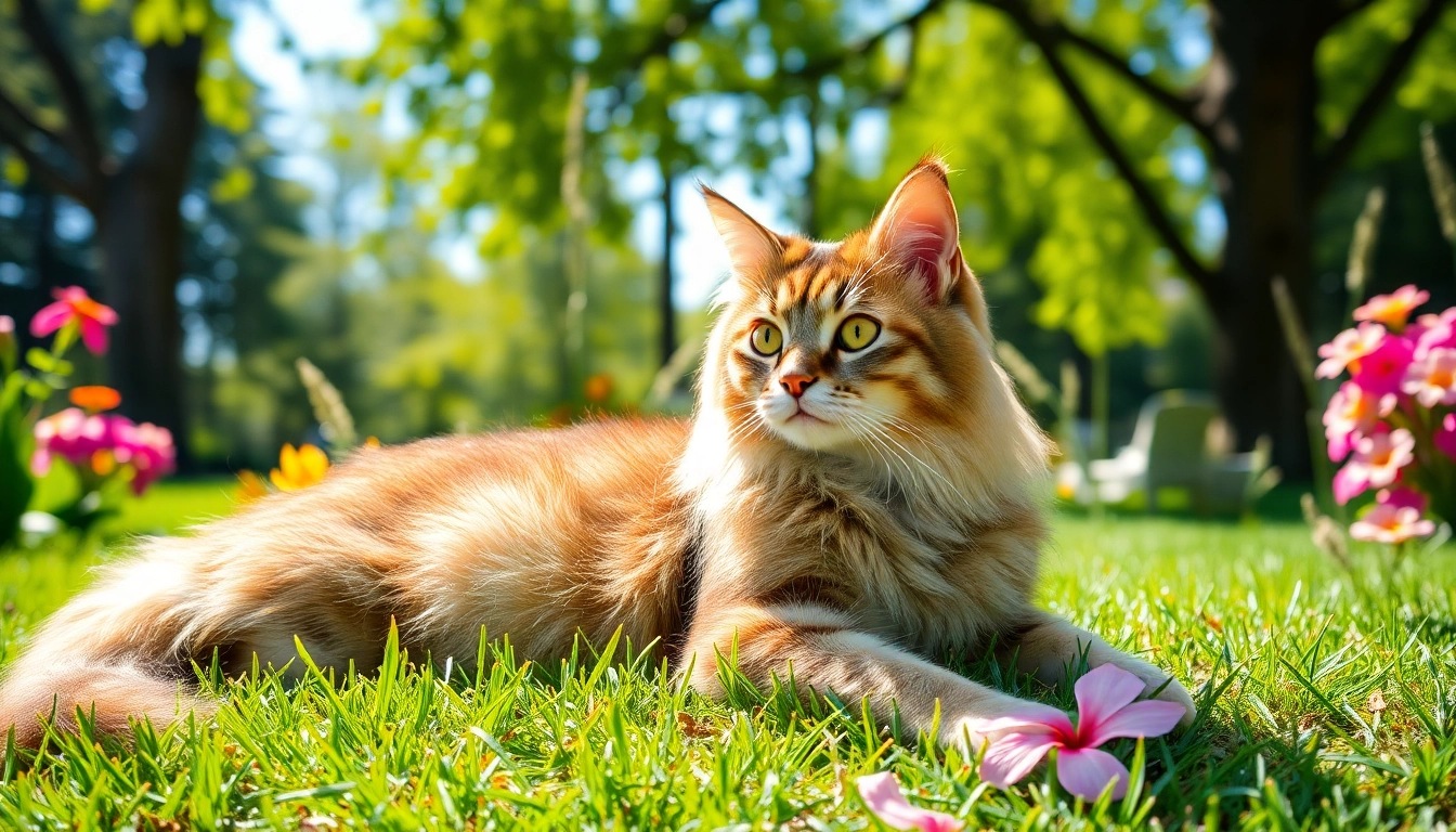 Maine Coon cats for sale near me displaying their majestic beauty in a vibrant garden.