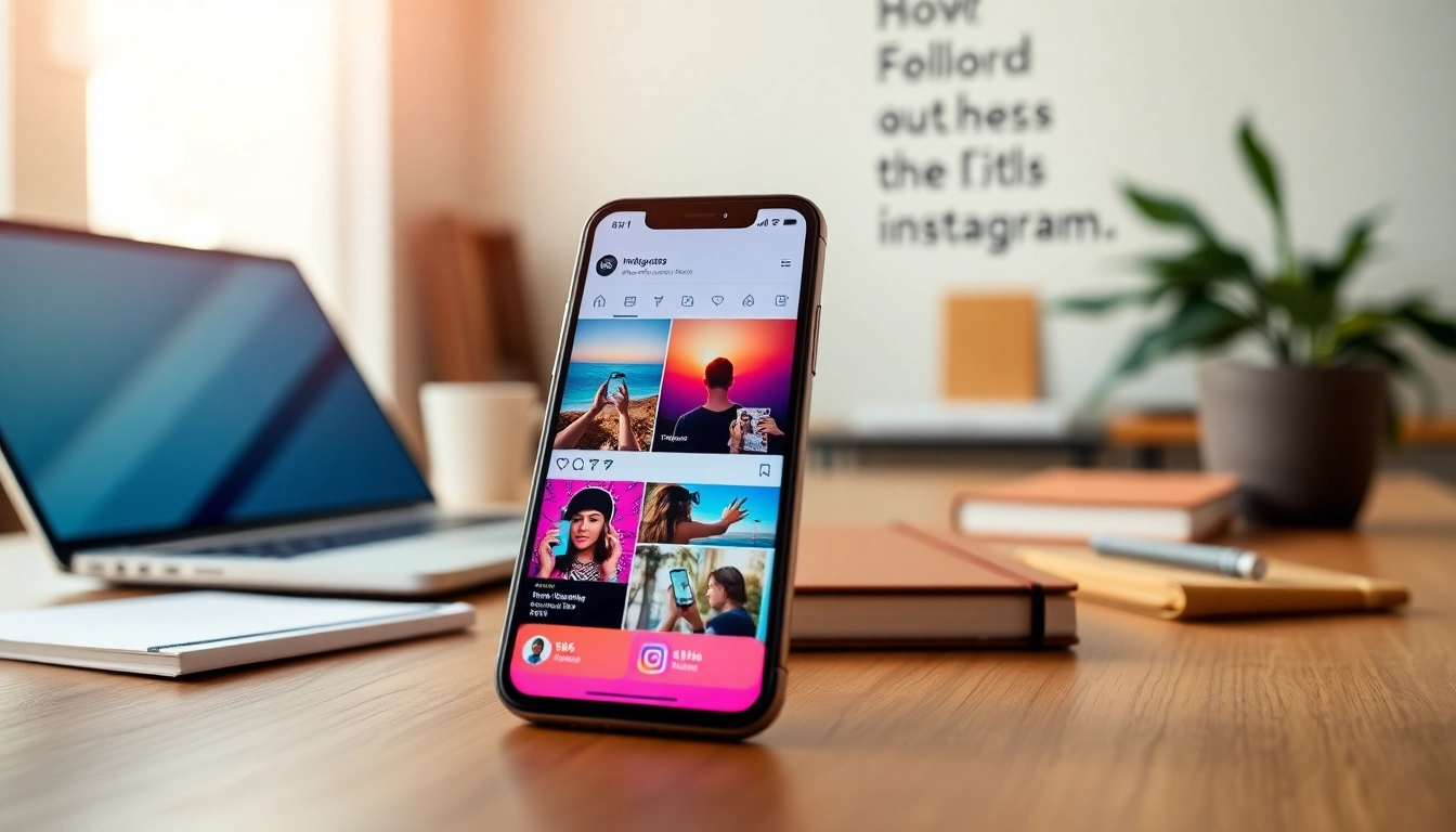インスタ フォロワー 買うのためのスマートフォンと現代的な作業空間。