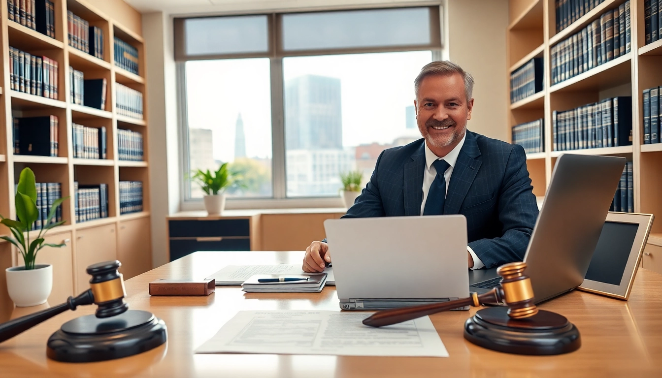 Personal injury attorney working at https://www.cohanlegal.com in a modern, professional law office.