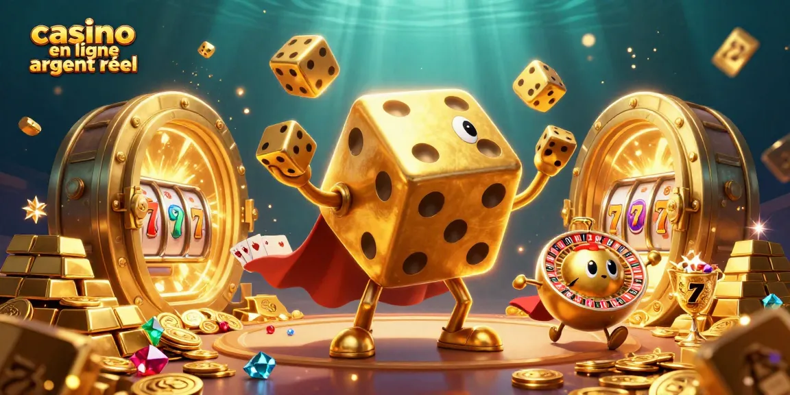 Jouer au casino en ligne argent réel avec des dés dorés animés et des trésors scintillants.