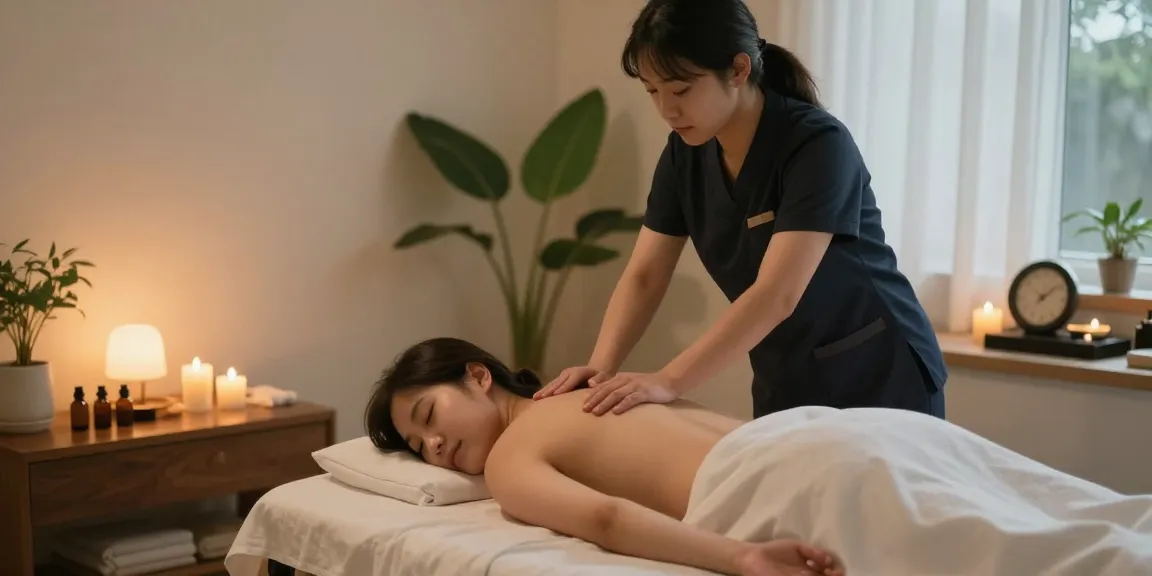 판교출장마사지 서비스를 받으며 편안하게 쉬고 있는 고객과 마사지 치료사