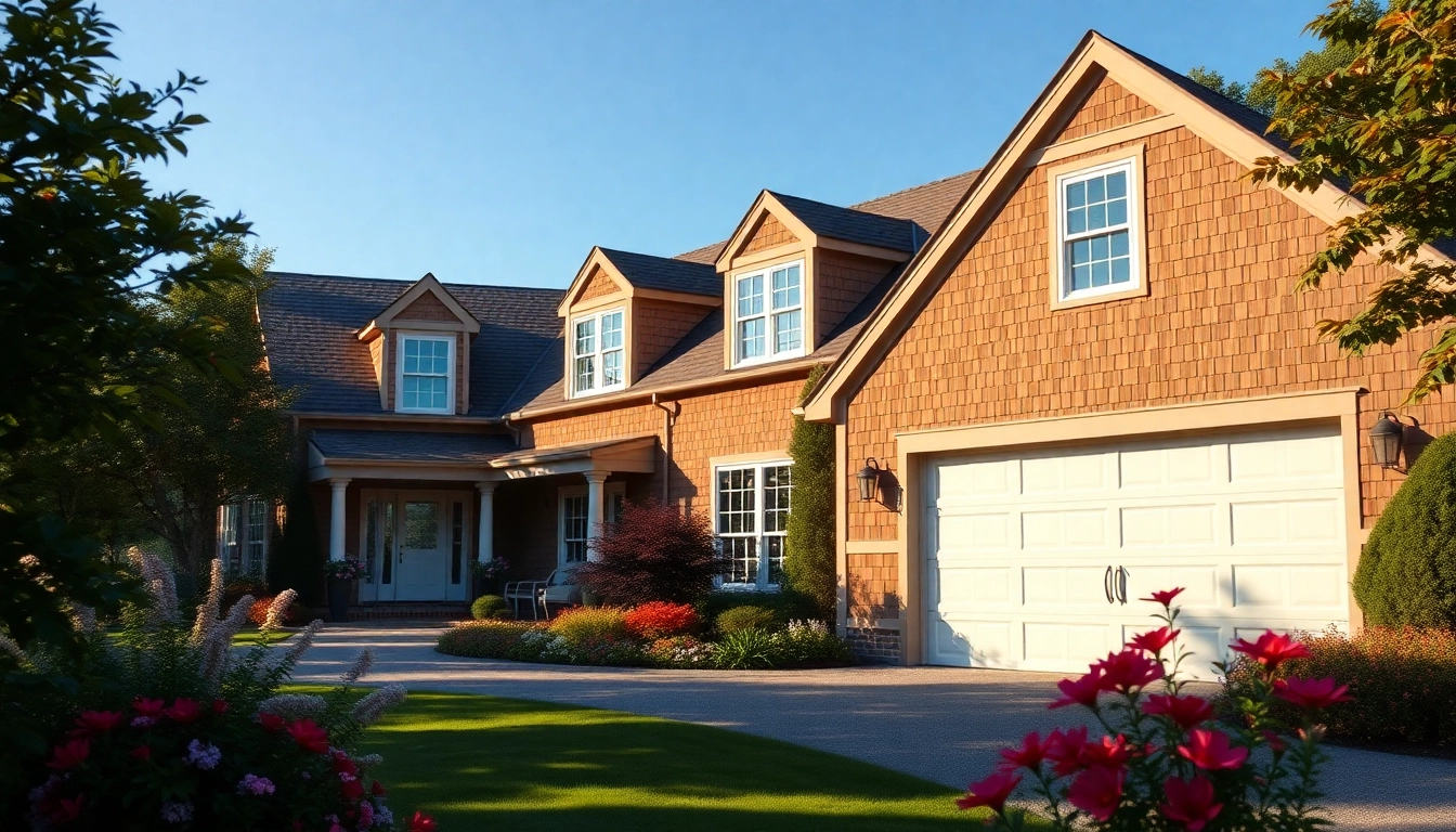 Transform a cape cod home with a modern attached garage in a scenic landscape.