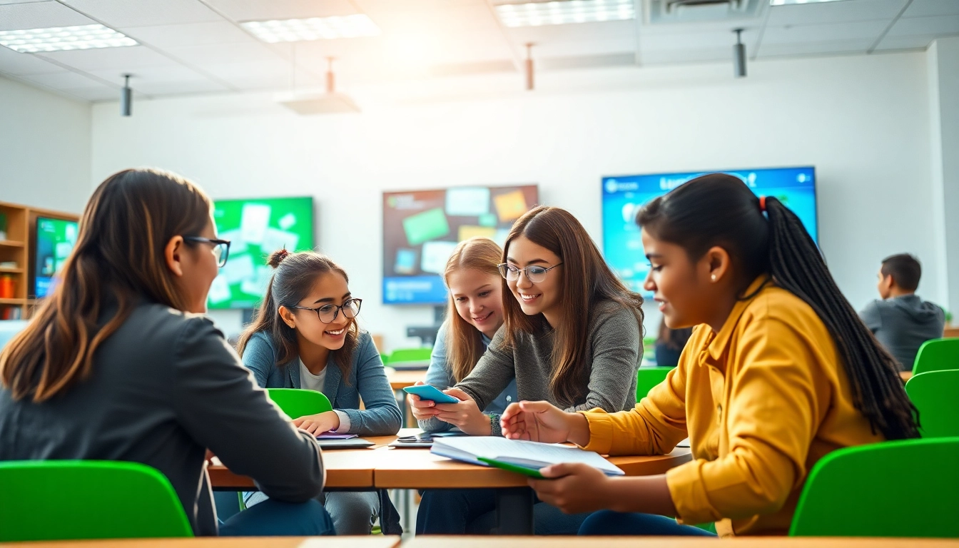 Iver Academy students collaborating in a modern classroom setting