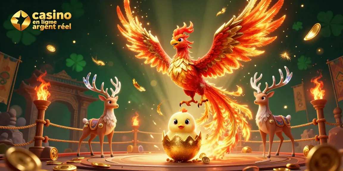 Jouez au casino en ligne argent réel avec un phoenix de feu, une scène captivante pleine de détails.