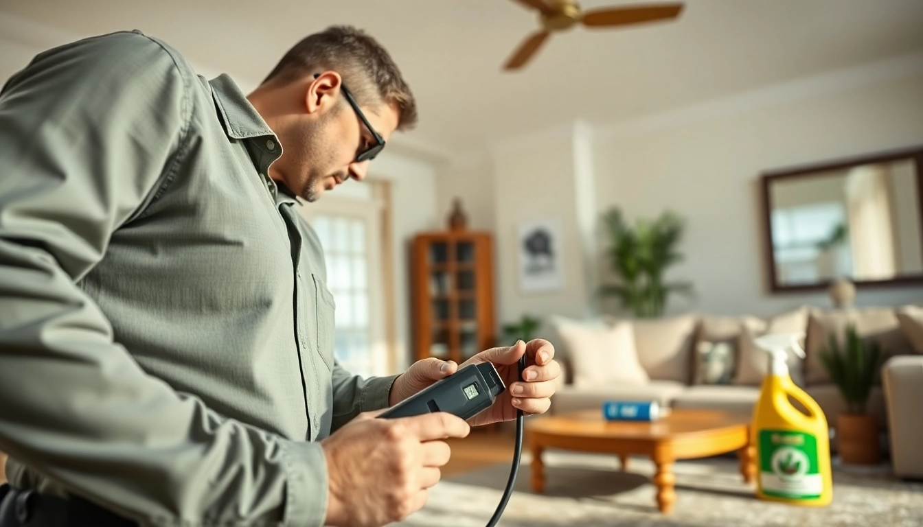 Residential insect exterminator treating a home with eco-friendly methods for a safe environment.