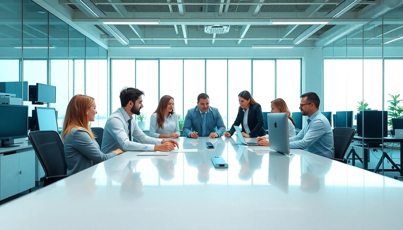 Managed IT services near me team collaborating in a modern office setting.