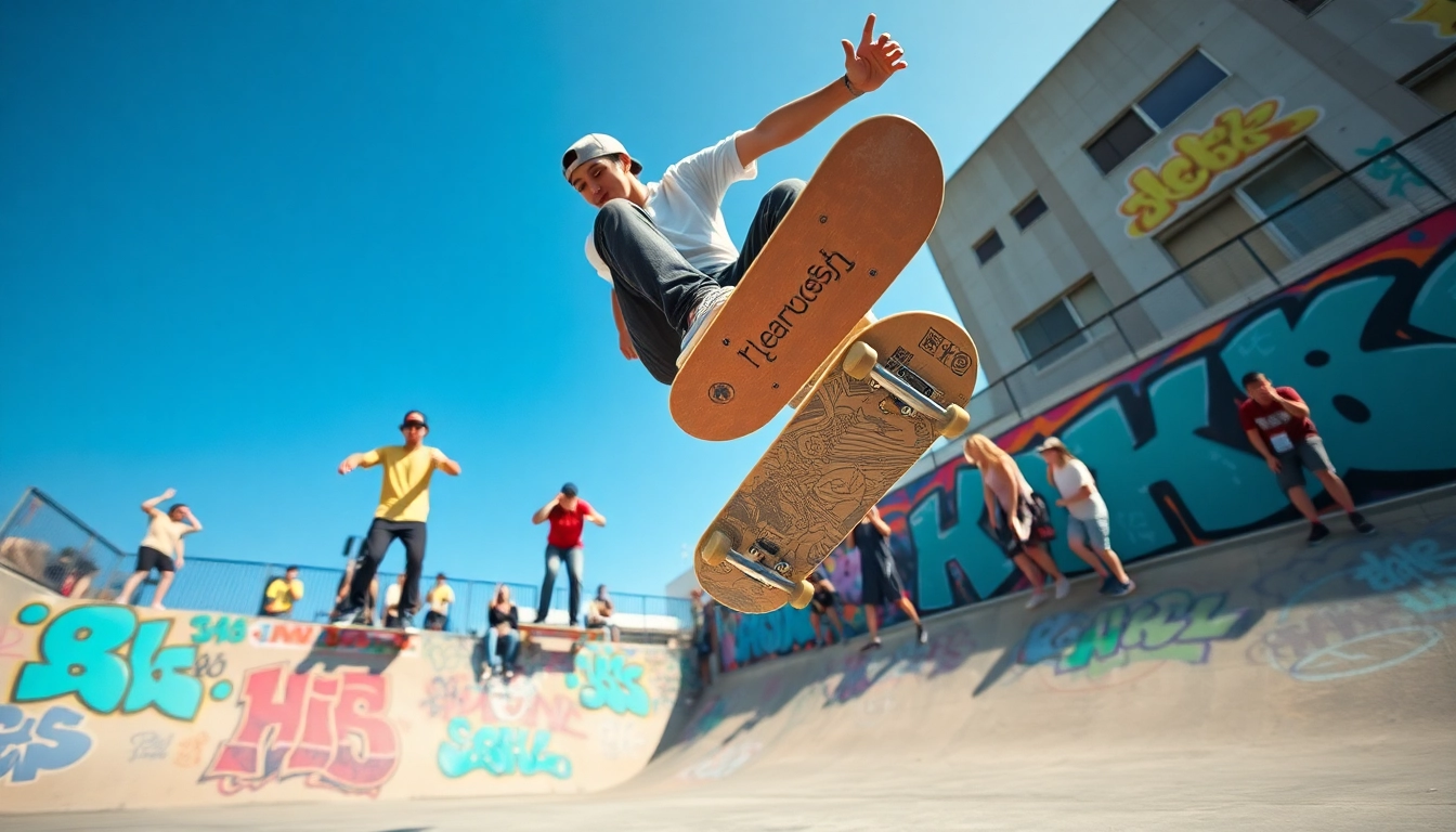 Cours skate paris avec des skateurs en action dans un skate park urbain animé.