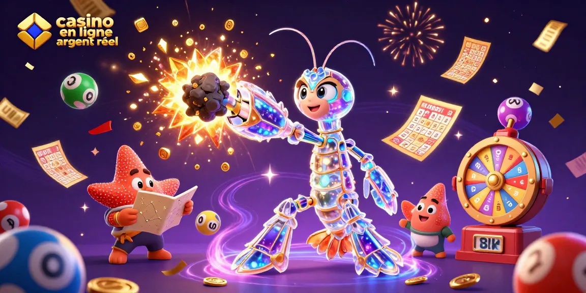 Vivez l'excitation du casino en ligne argent réel avec des personnages animés entourés de lots et de billets d'or.