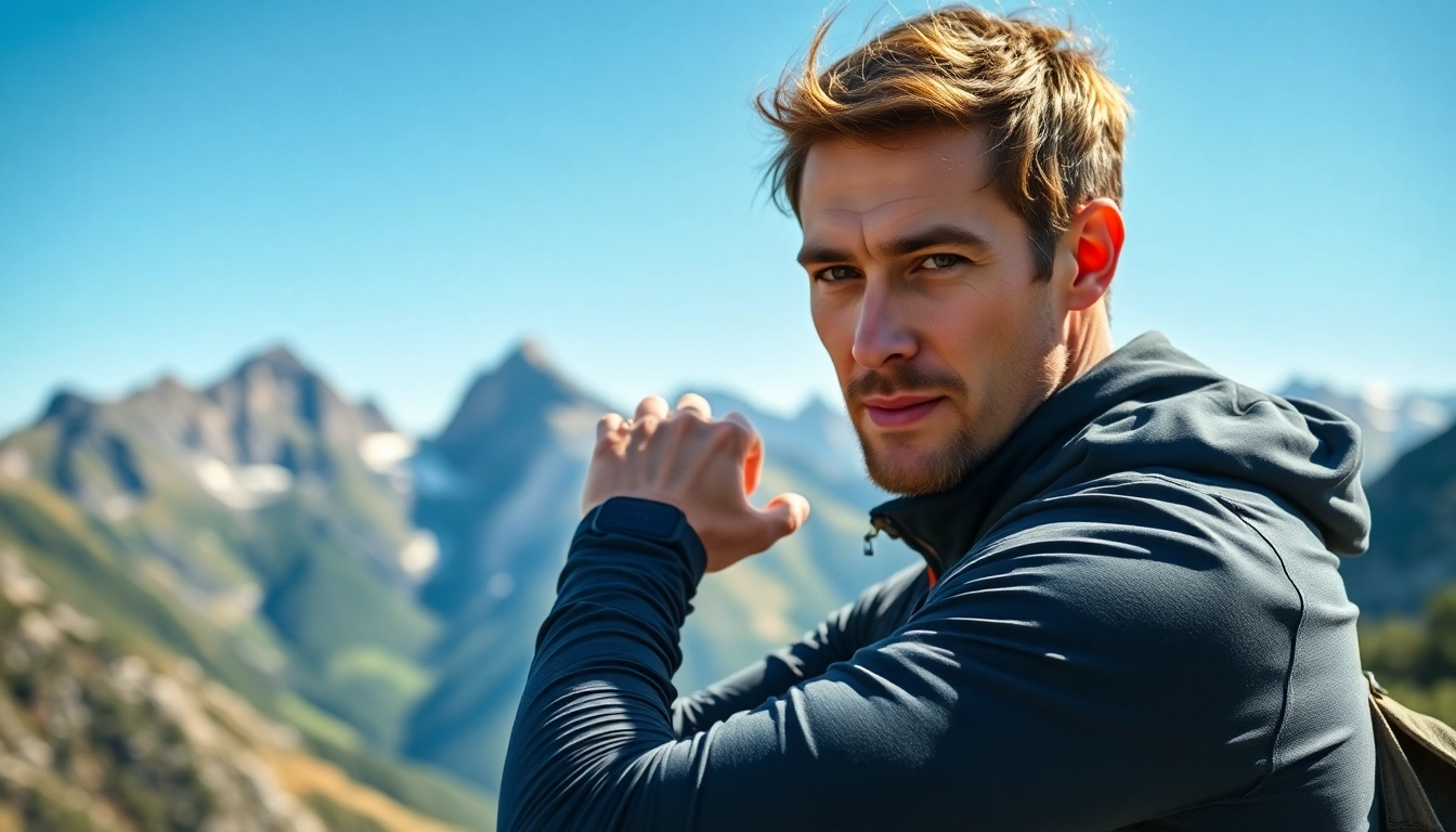 Engaged athlete utilizing a Coros smartwatch in mountain training session.