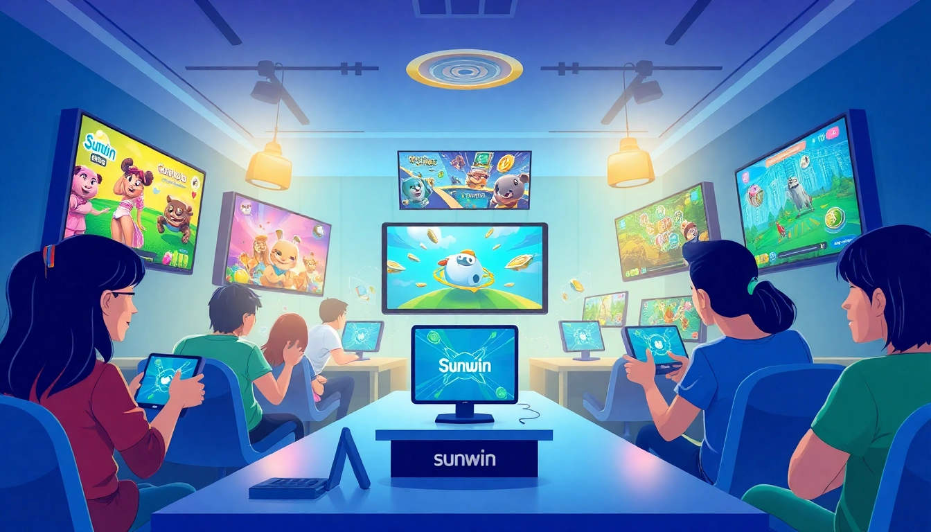 Exciting players enjoying diverse games on the sunwin online gaming platform, showcasing vibrant graphics and rewards.