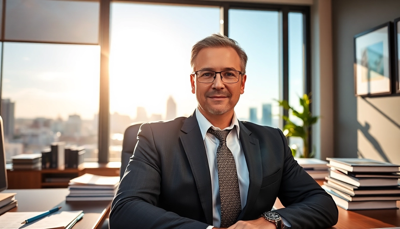 Experienced Sarasota personal injury lawyer consulting in a professional office, symbolizing trust and expertise.
