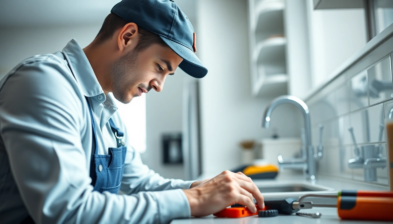Expert plumber knightdale repairing a sink in a bright modern kitchen.