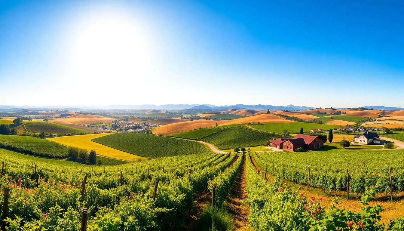 Experience the beauty of Clarksburg, California with vineyards and rolling hills under a bright sky.