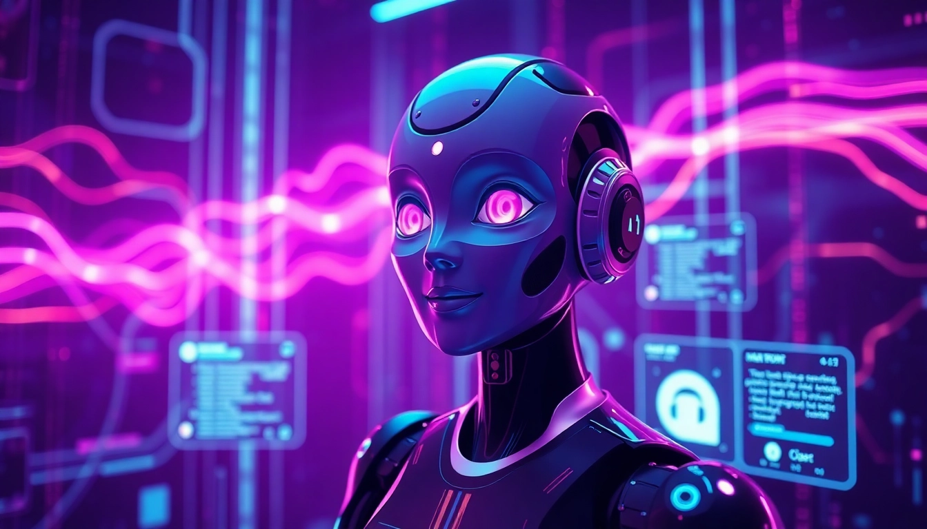 Engaging NSFW AI chatbot interface in a futuristic digital environment.