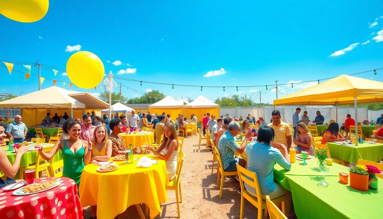 Enjoying Party Rentals with cheerful guests at a vibrant outdoor celebration