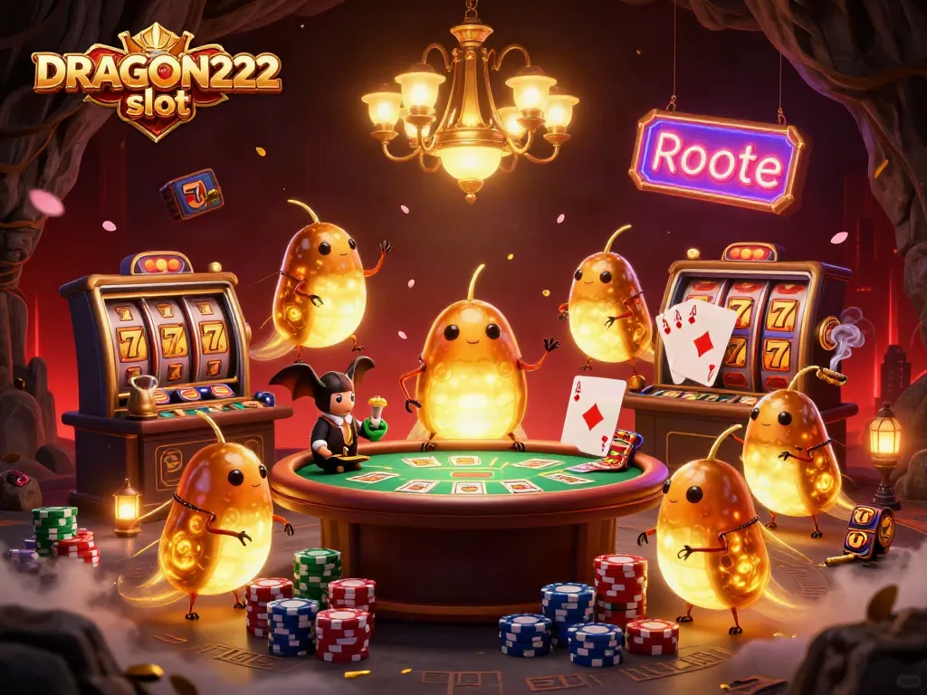Experience DRAGON222 slot excitement with vibrant glowworms illuminating a cave casino themed scene.