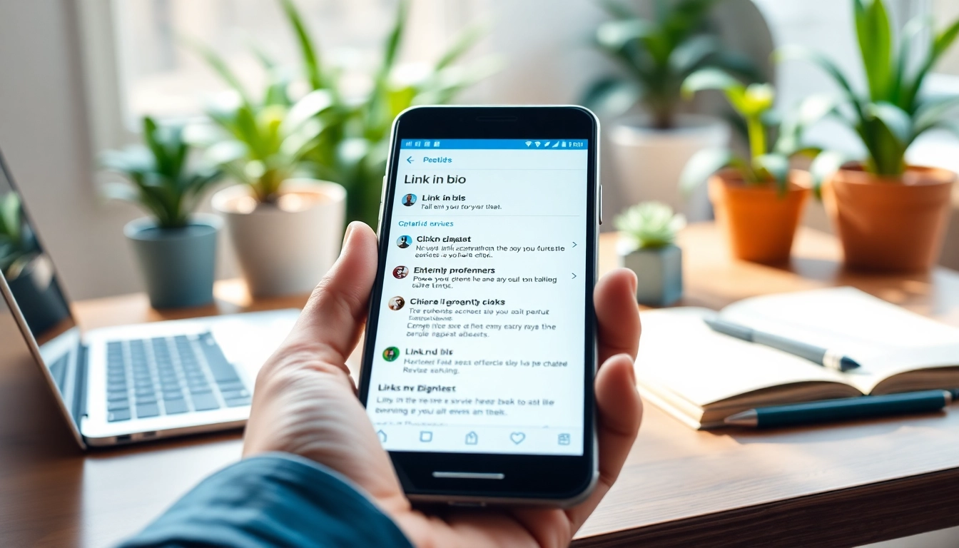 Engaging smartphone showcasing a dynamic Link in bio page, encouraging user interaction.