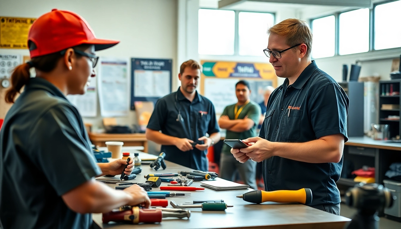 Students practicing skills at a trade school Hawaii, showcasing hands-on learning and vibrant collaboration.