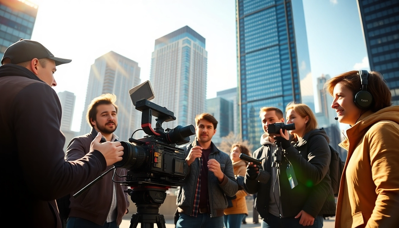 Filming a commercial to represent Video Production Company Calgary in a vibrant urban setting.