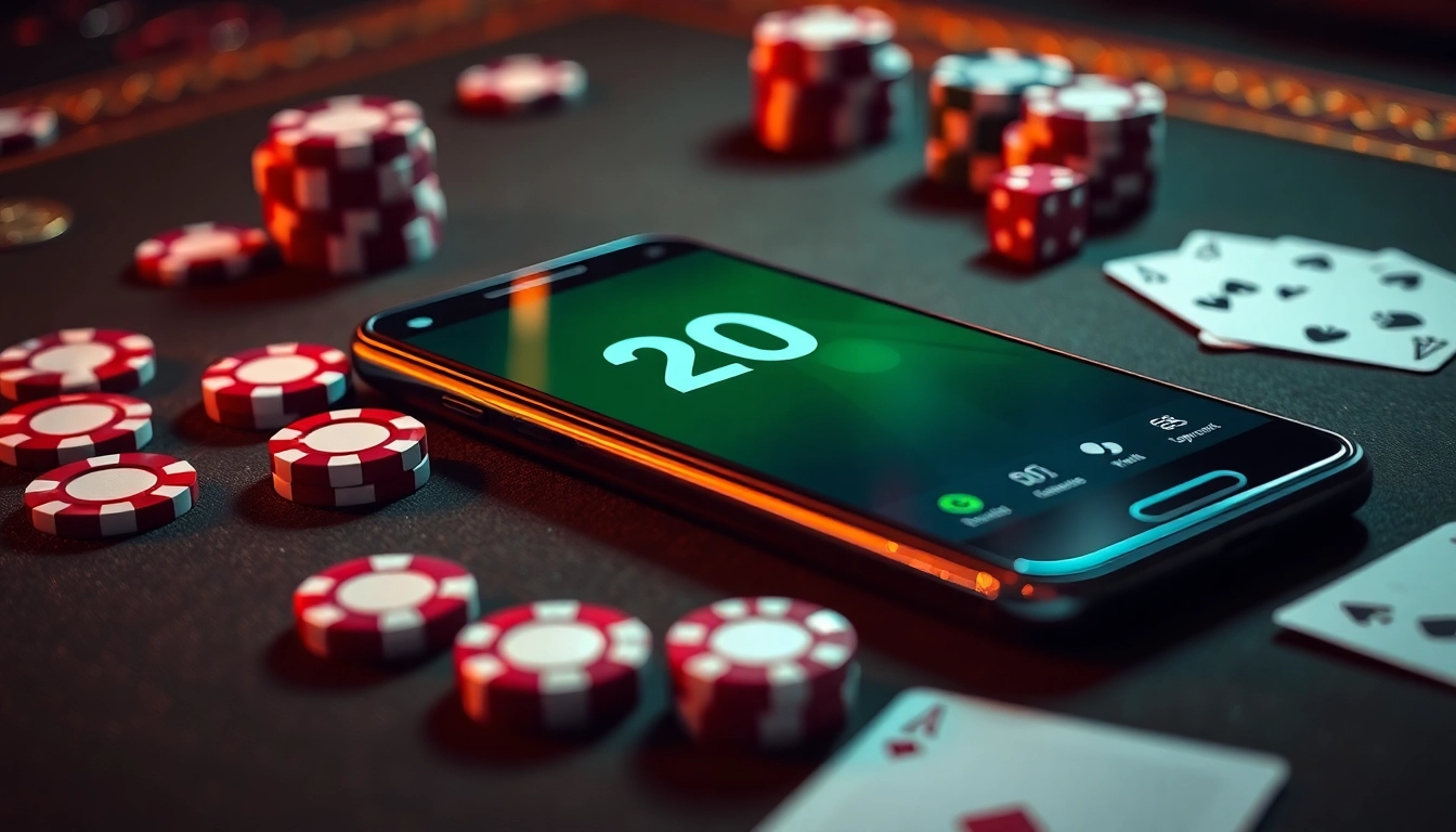 Experience the thrilling 20bet App in action with vibrant gambling elements on a casino table.