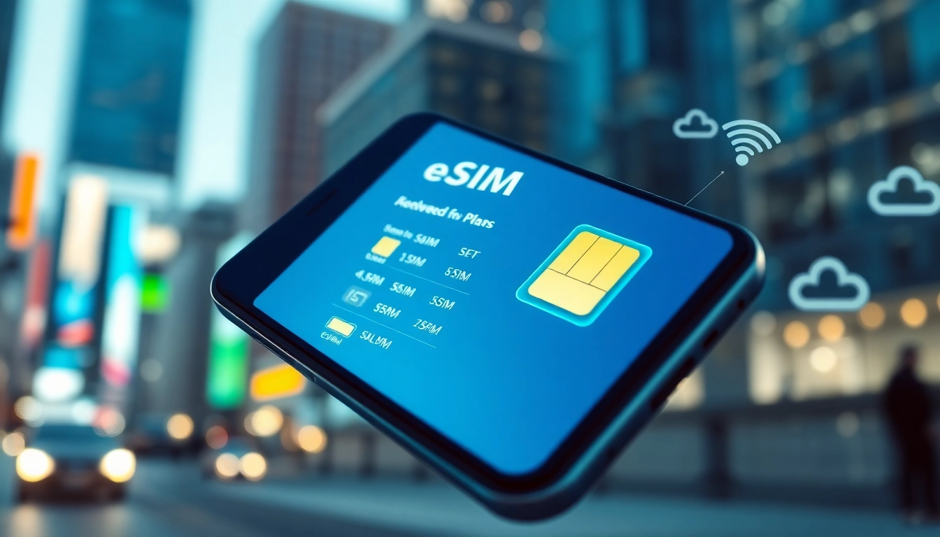 Showcasing eSIM technology on modern smartphone from https://esimfo.com, featuring digital plans and connectivity.