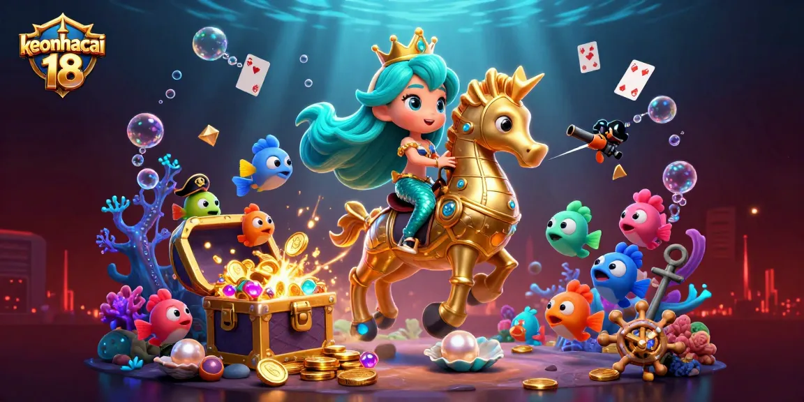 Experience keonhacai 18 as the mermaid princess navigates a vibrant underwater casino adventure.