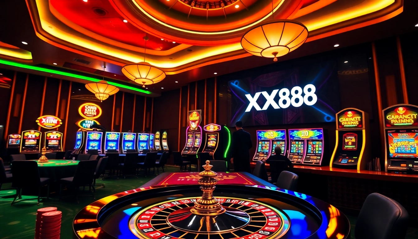 Action-packed scene of gamblers engaging at XX88 casino's roulette table.