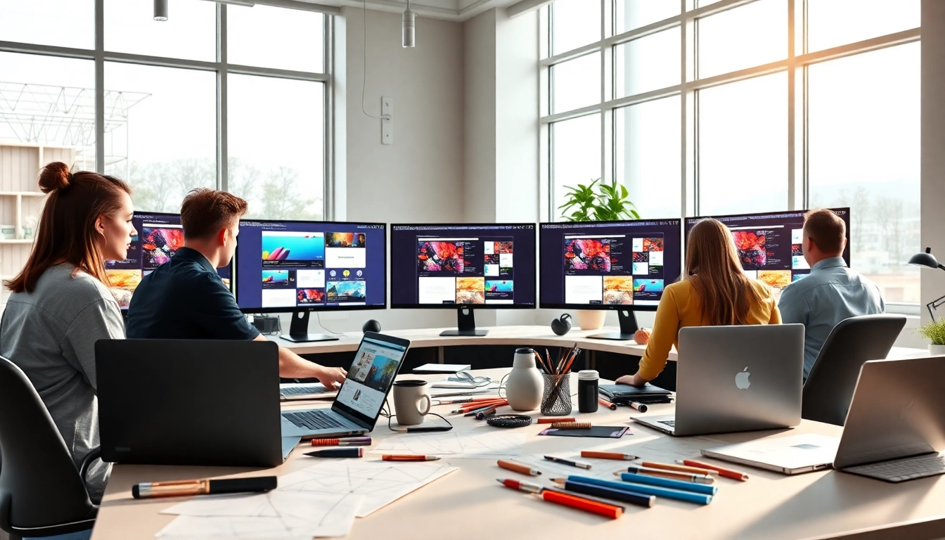 Webdesign Agentur zeigt kreatives Team bei der Arbeit an modernen Designs.